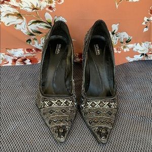 Embroidered black- silver dress heels